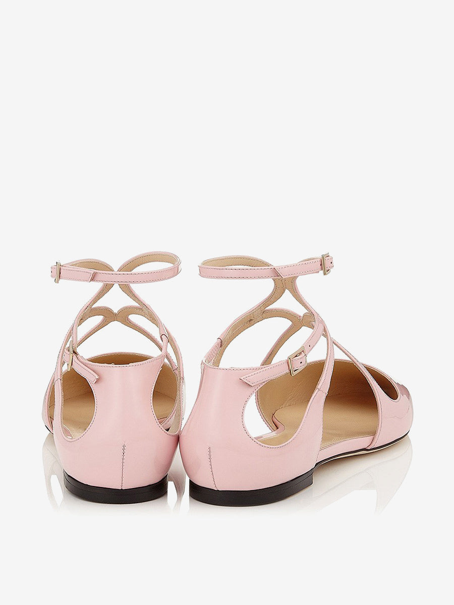 pink pointed toe ankle strap strappy ballet flats — view 4