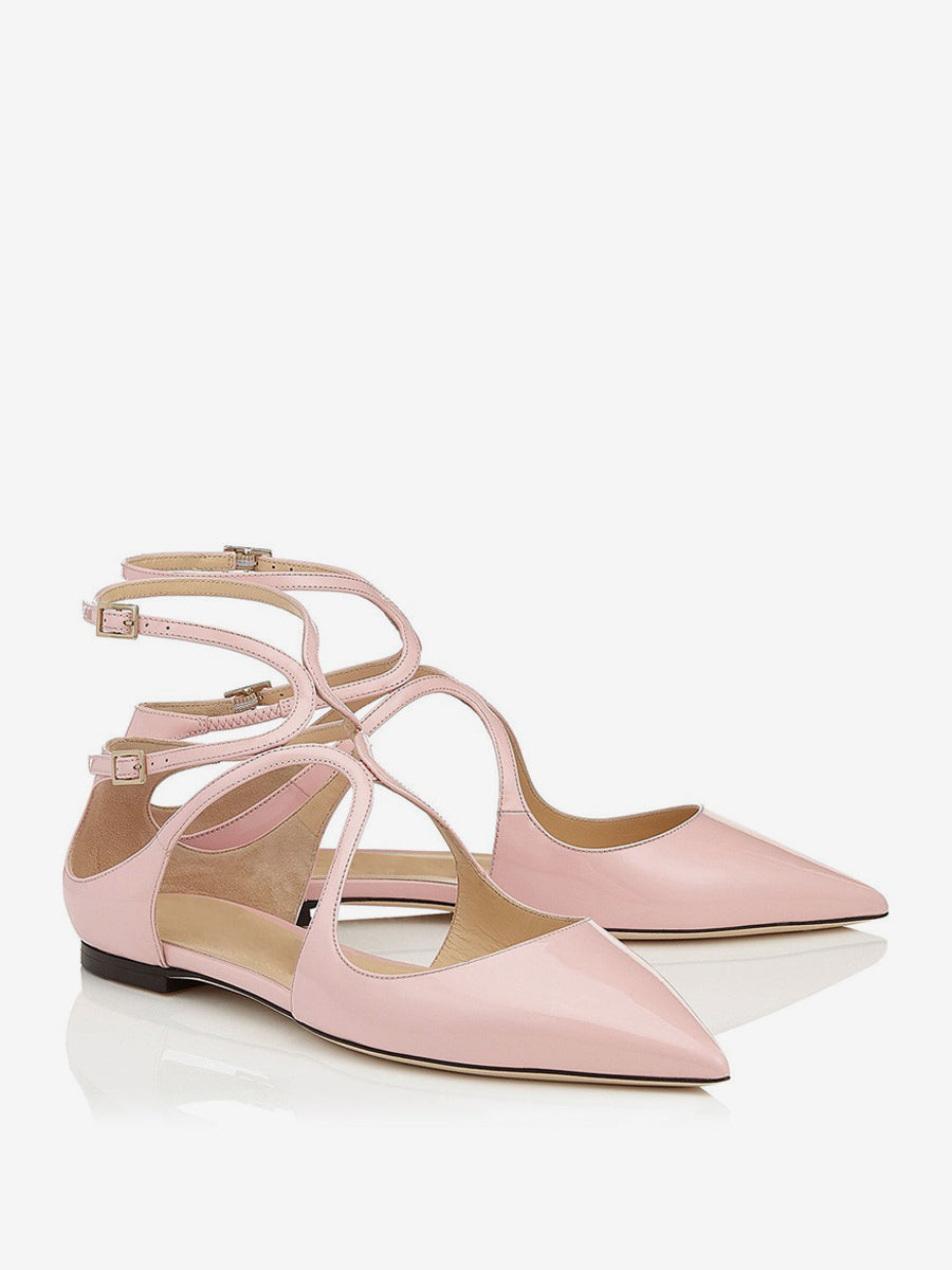 pink pointed toe ankle strap strappy ballet flats — view 2