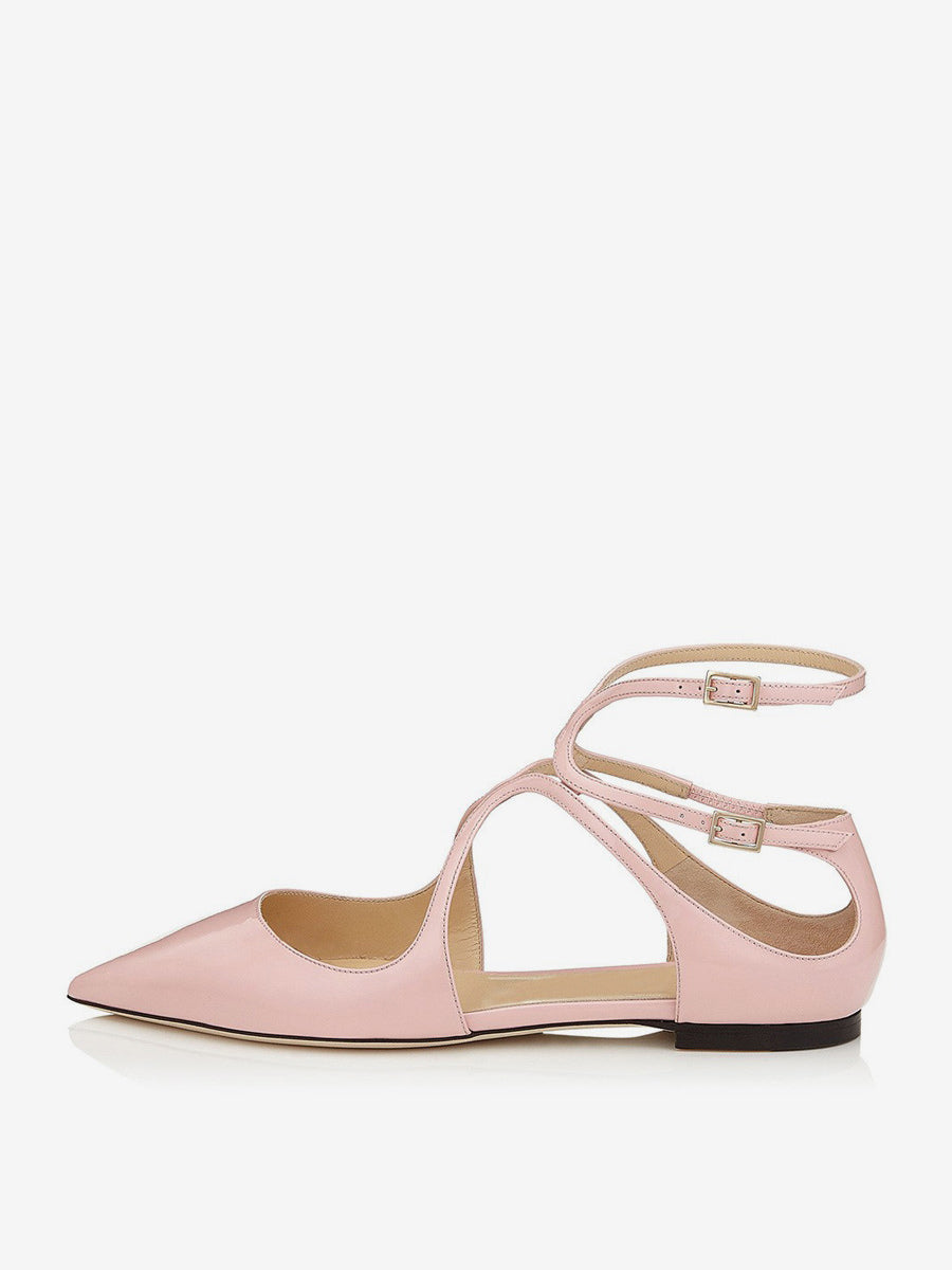 Pink Pointed-Toe Ankle-Strap Strappy Ballet Flats — view 1