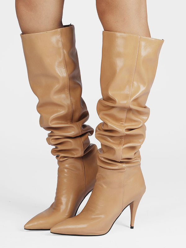 apricot pointed toe stiletto mid calf boots — view 2