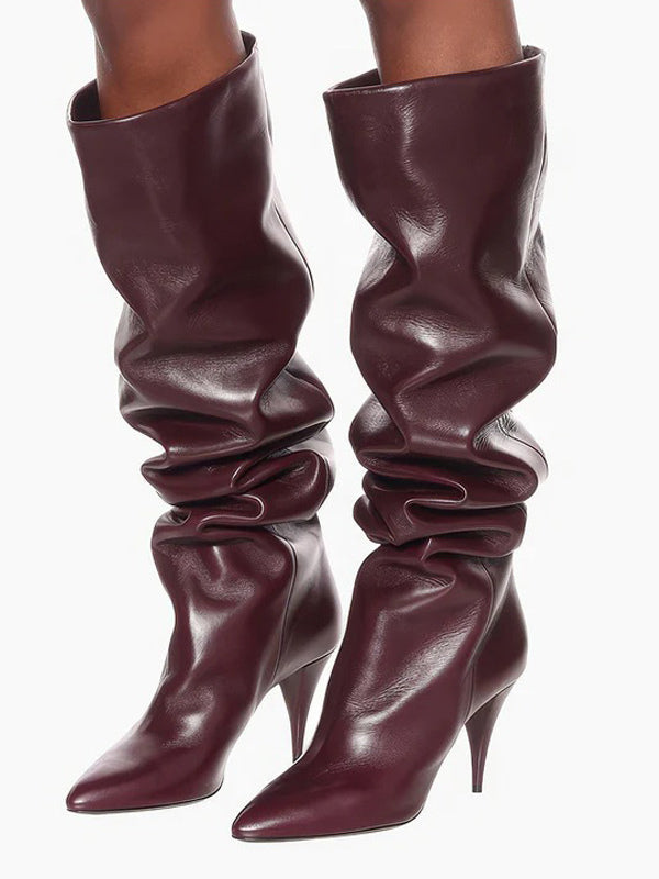 apricot pointed toe stiletto mid calf boots — view 1