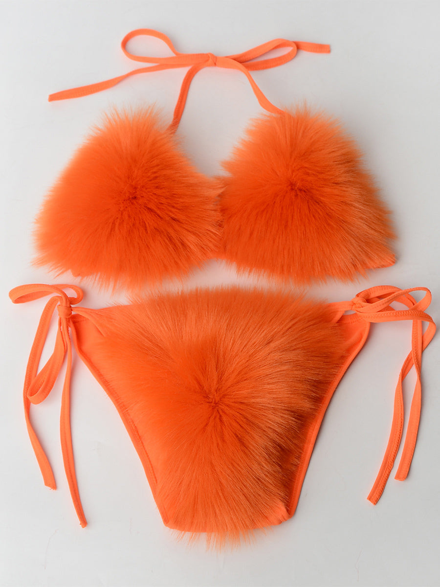 purple faux fur bikini set — view 12
