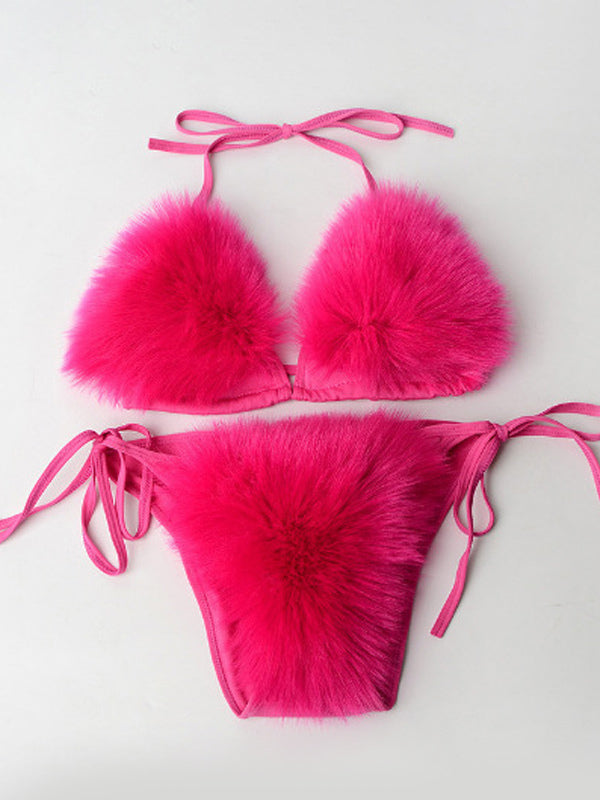 Purple Faux Fur Bikini Set — view 3