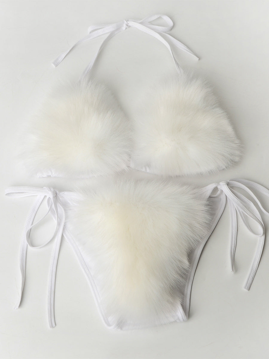 Purple Faux Fur Bikini Set — view 8