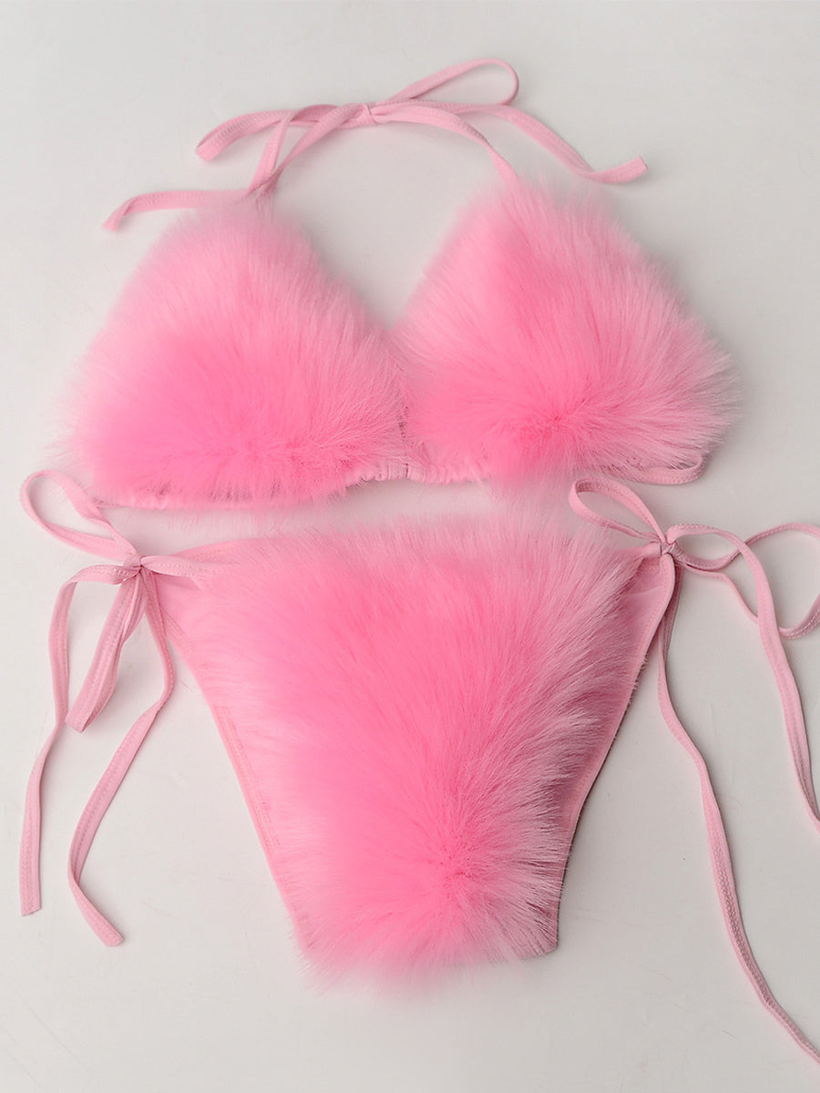 purple faux fur bikini set — view 7
