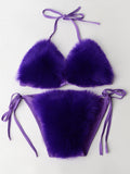 Purple Faux Fur Bikini Set — view 9