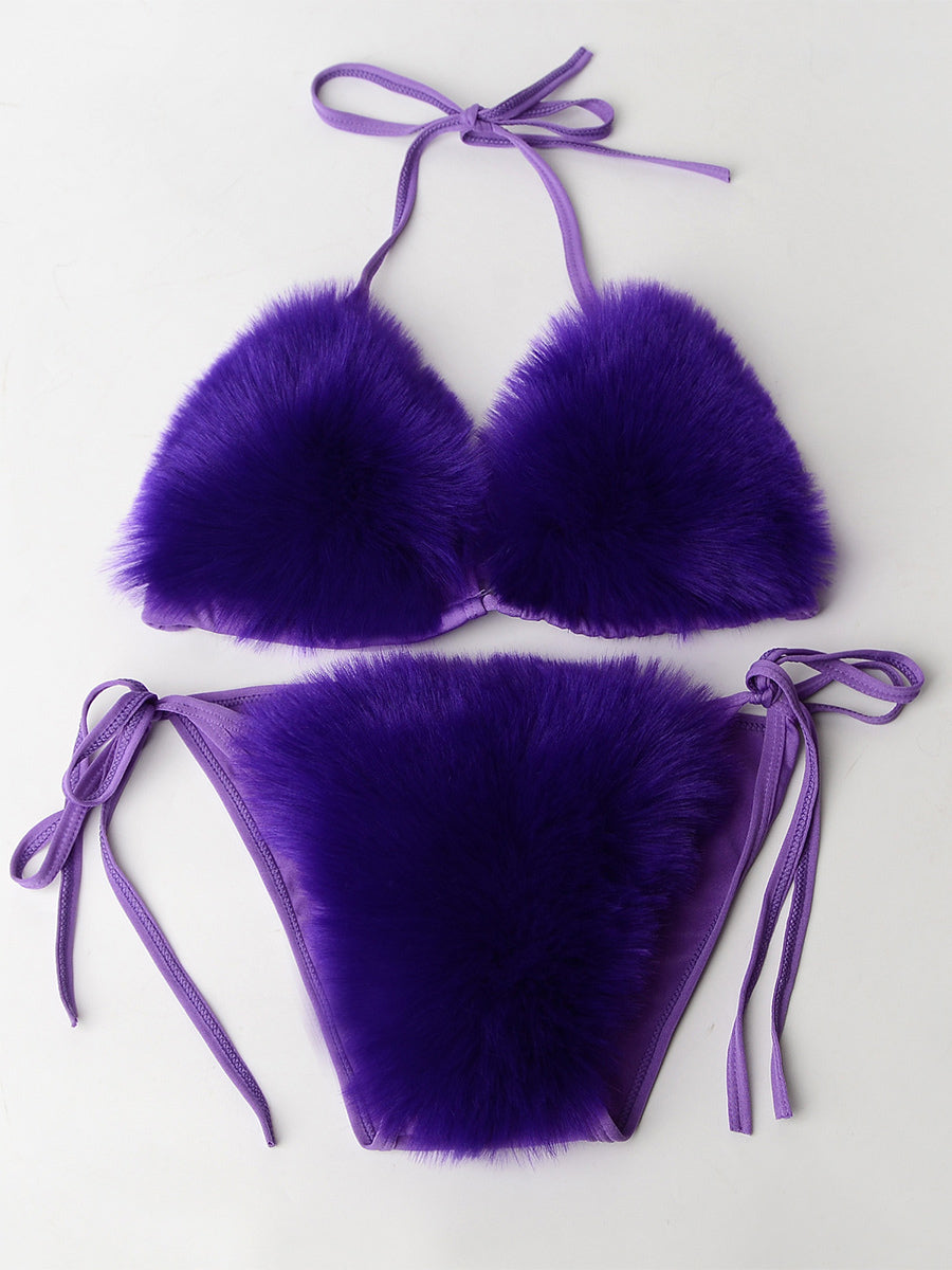 purple faux fur bikini set — view 9