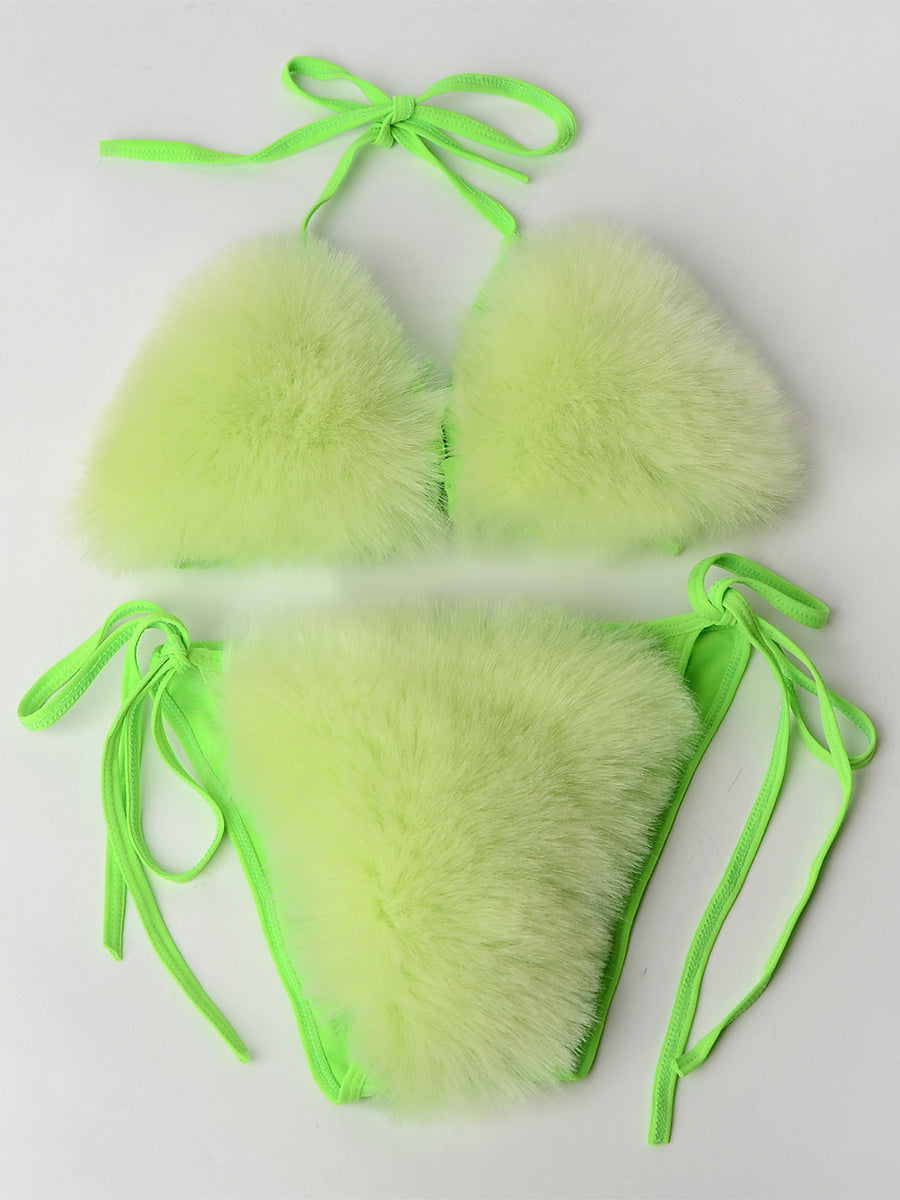 purple faux fur bikini set — view 10