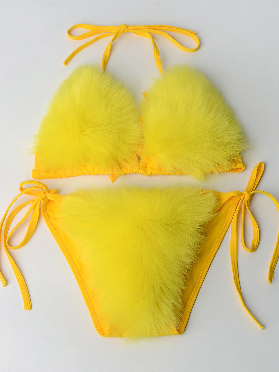 purple faux fur bikini set — view 11
