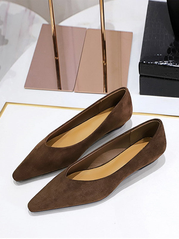 burgundy pointed toe suede effect ballet flats — view 4