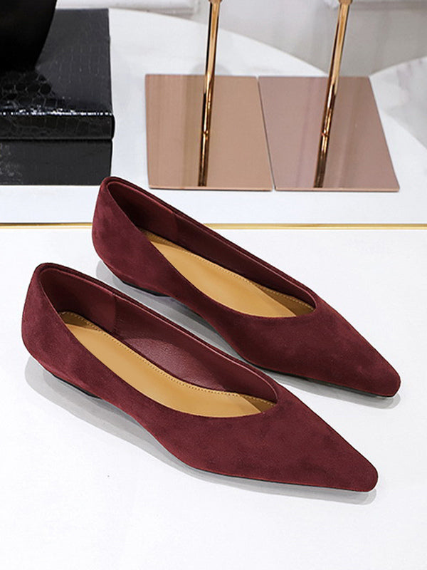 burgundy pointed toe suede effect ballet flats — view 2