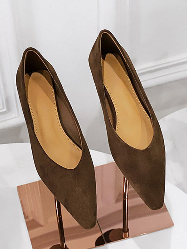 burgundy pointed toe suede effect ballet flats — view 5