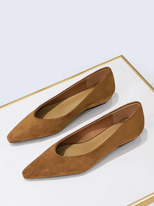 burgundy pointed toe suede effect ballet flats — view 11