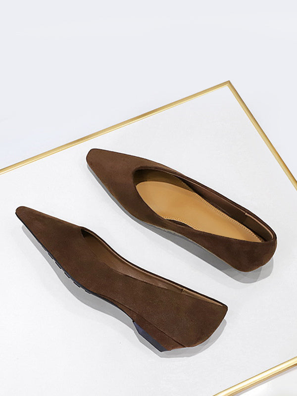 burgundy pointed toe suede effect ballet flats — view 6
