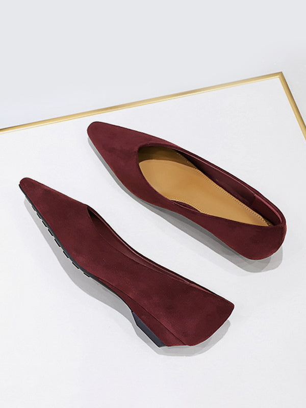 burgundy pointed toe suede effect ballet flats — view 3