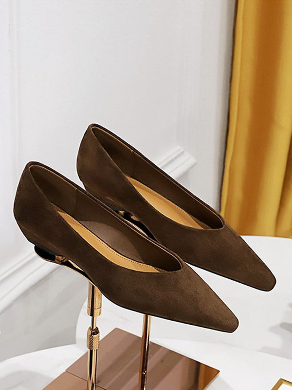 burgundy pointed toe suede effect ballet flats — view 7