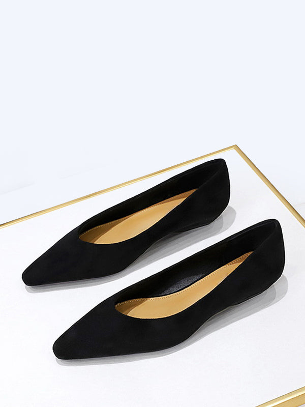 burgundy pointed toe suede effect ballet flats — view 9