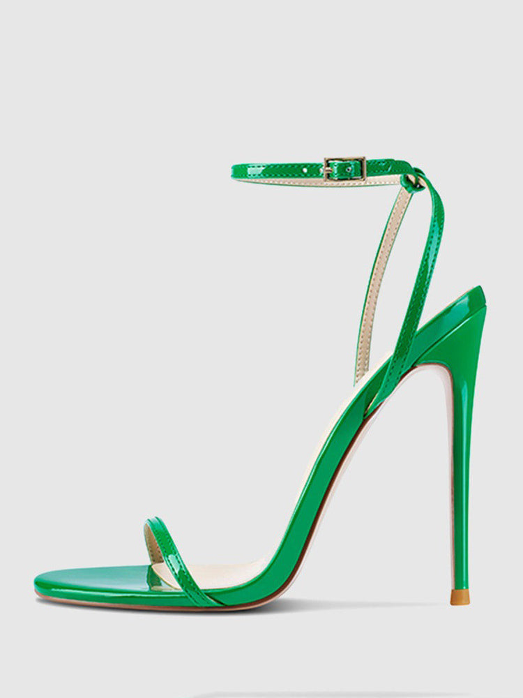 green open toe ankle strap stiletto sandals — view 6