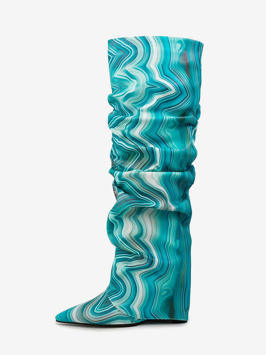red wedge foldover knee high boots — view 4