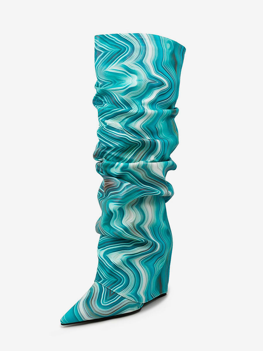 red wedge foldover knee high boots — view 3