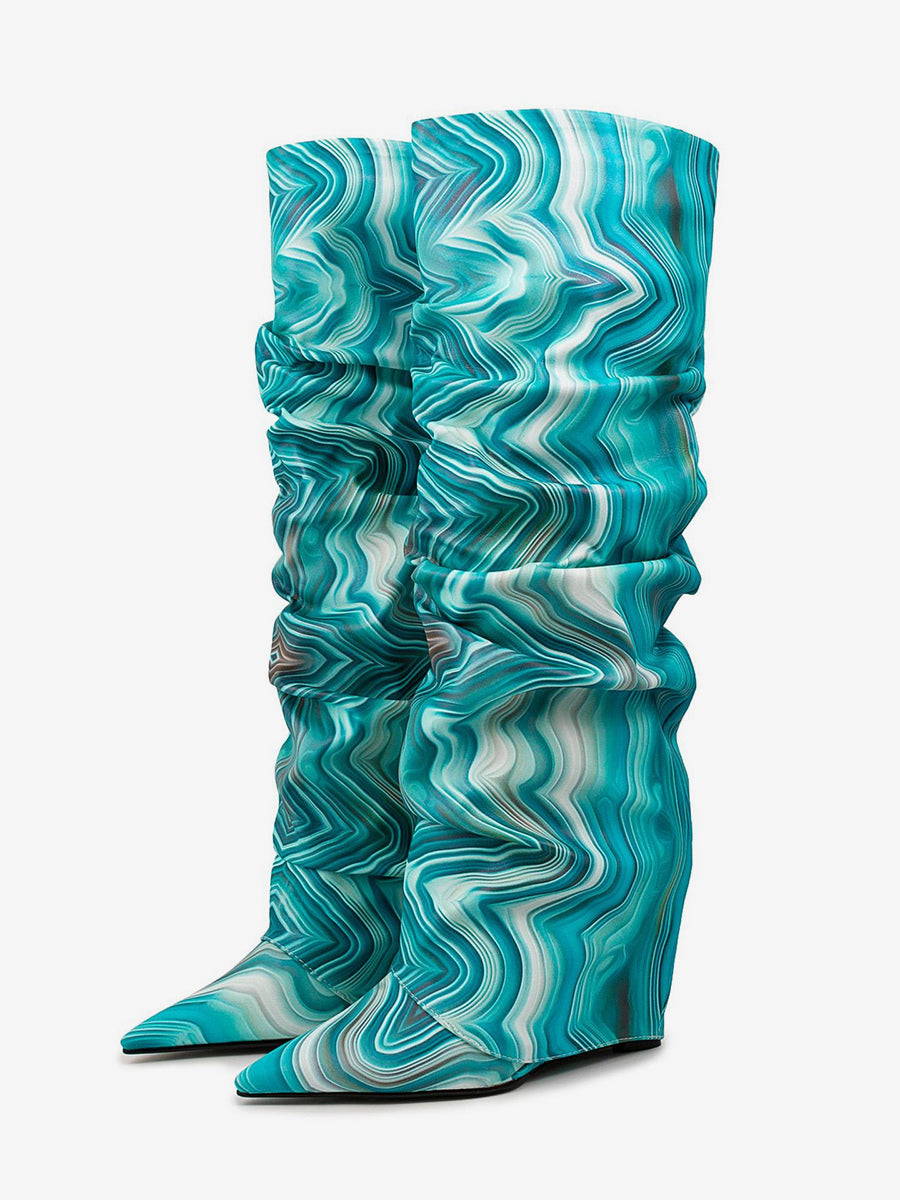 red wedge foldover knee high boots — view 1