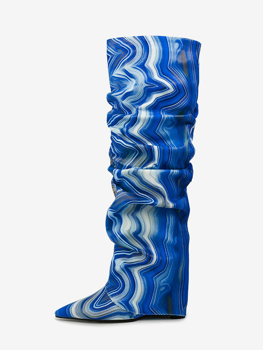 red wedge foldover knee high boots — view 7