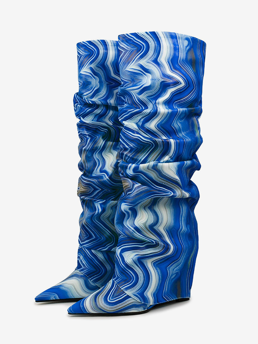 red wedge foldover knee high boots — view 6
