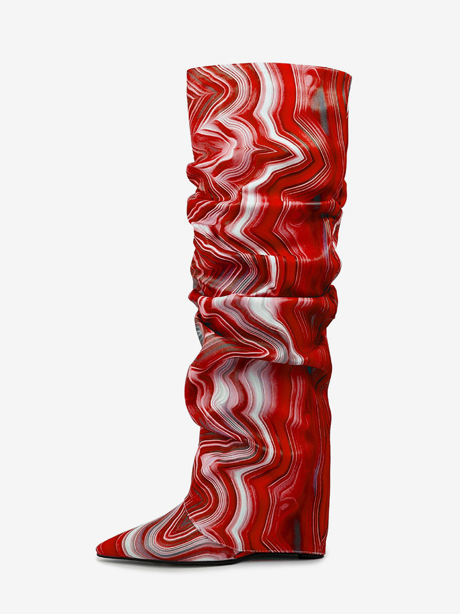 red wedge foldover knee high boots — view 9