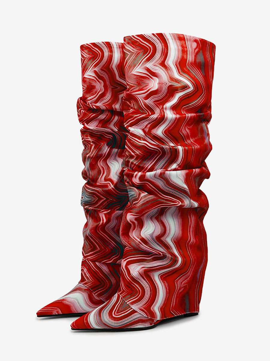 red wedge foldover knee high boots — view 8