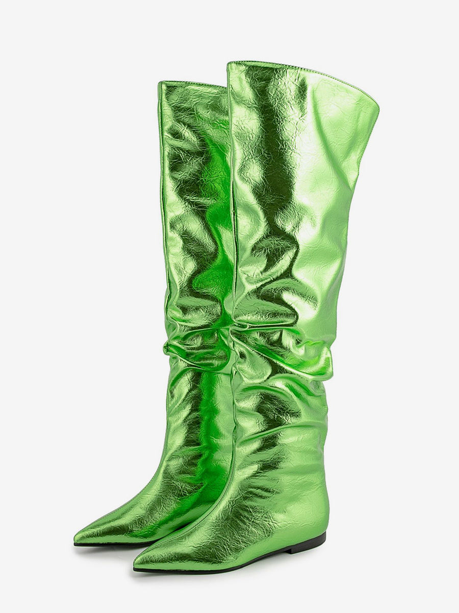 Gold Pointed-Toe Metallic Knee-High Boots — view 5