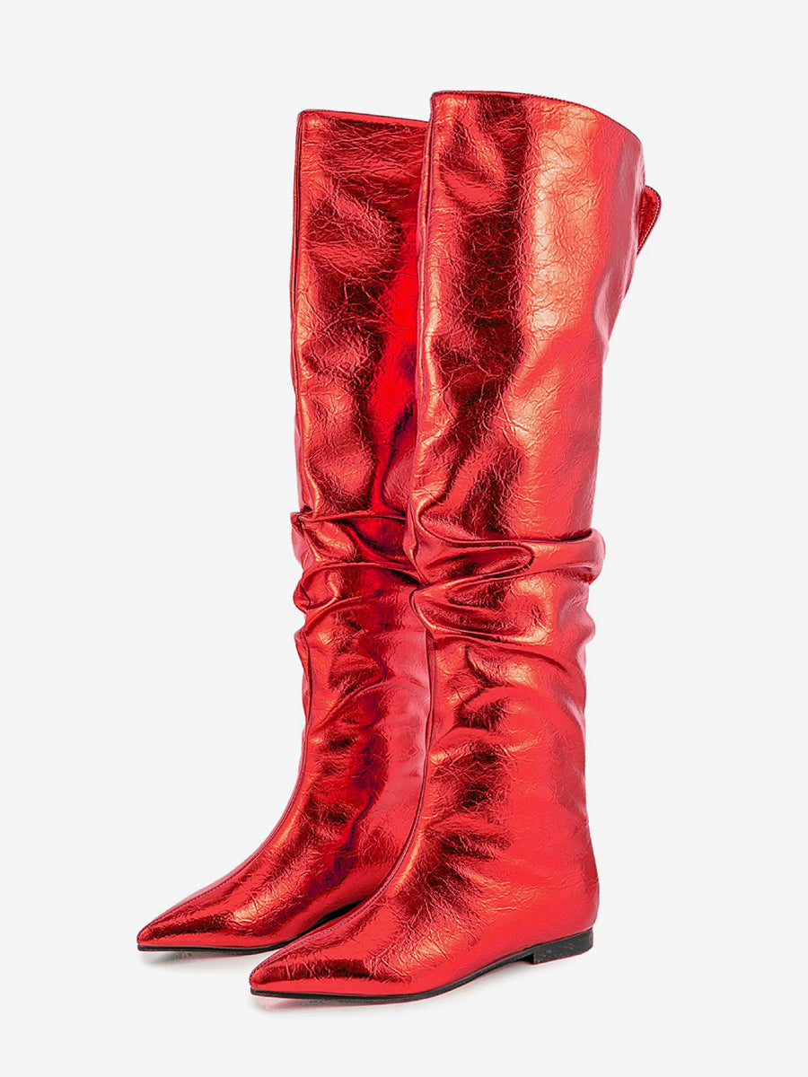 Gold Pointed-Toe Metallic Knee-High Boots — view 4