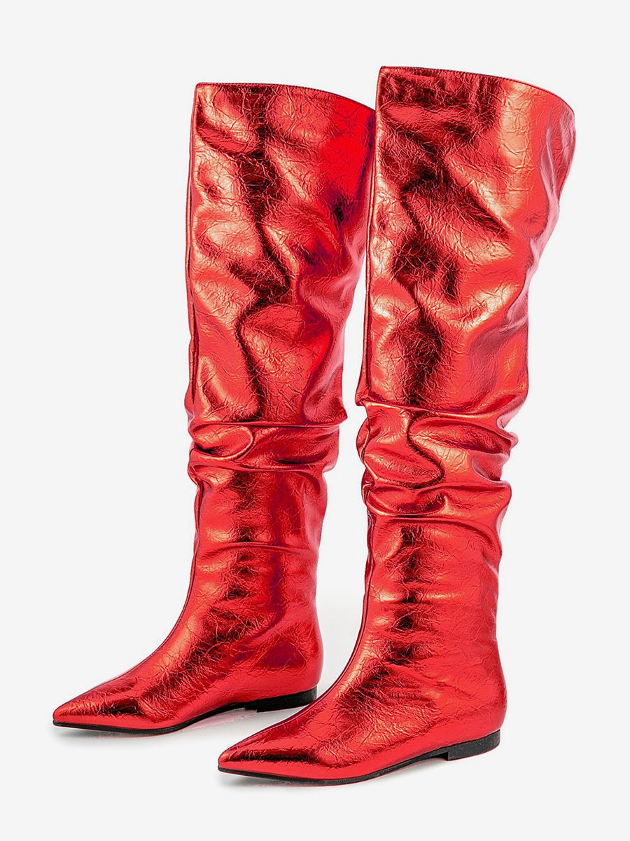 Gold Pointed-Toe Metallic Knee-High Boots — view 3