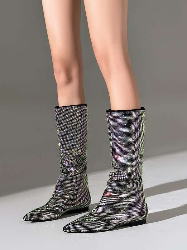 Black Pointed-Toe Embellished Mid-Calf Boots — view 2