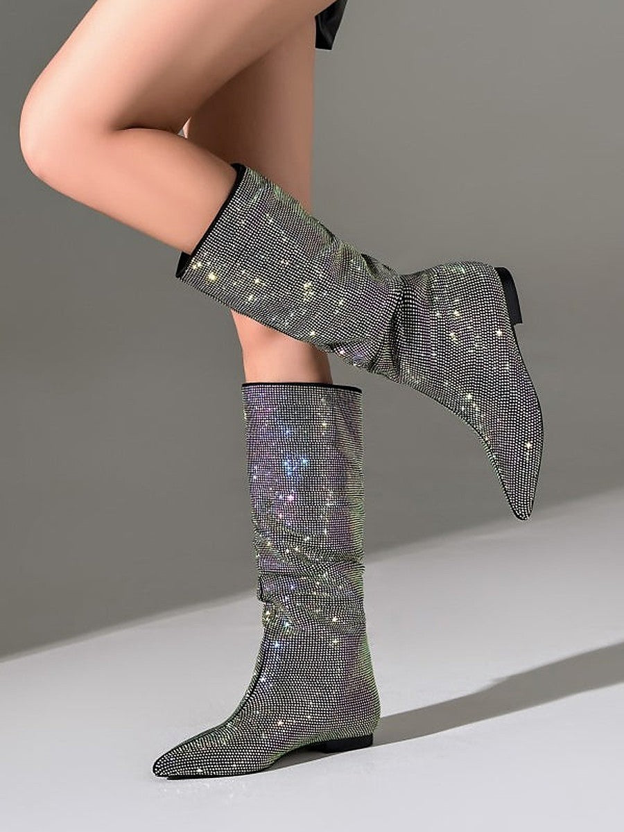 Black Pointed-Toe Embellished Mid-Calf Boots — view 1