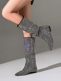Black Pointed-Toe Embellished Mid-Calf Boots — view 1