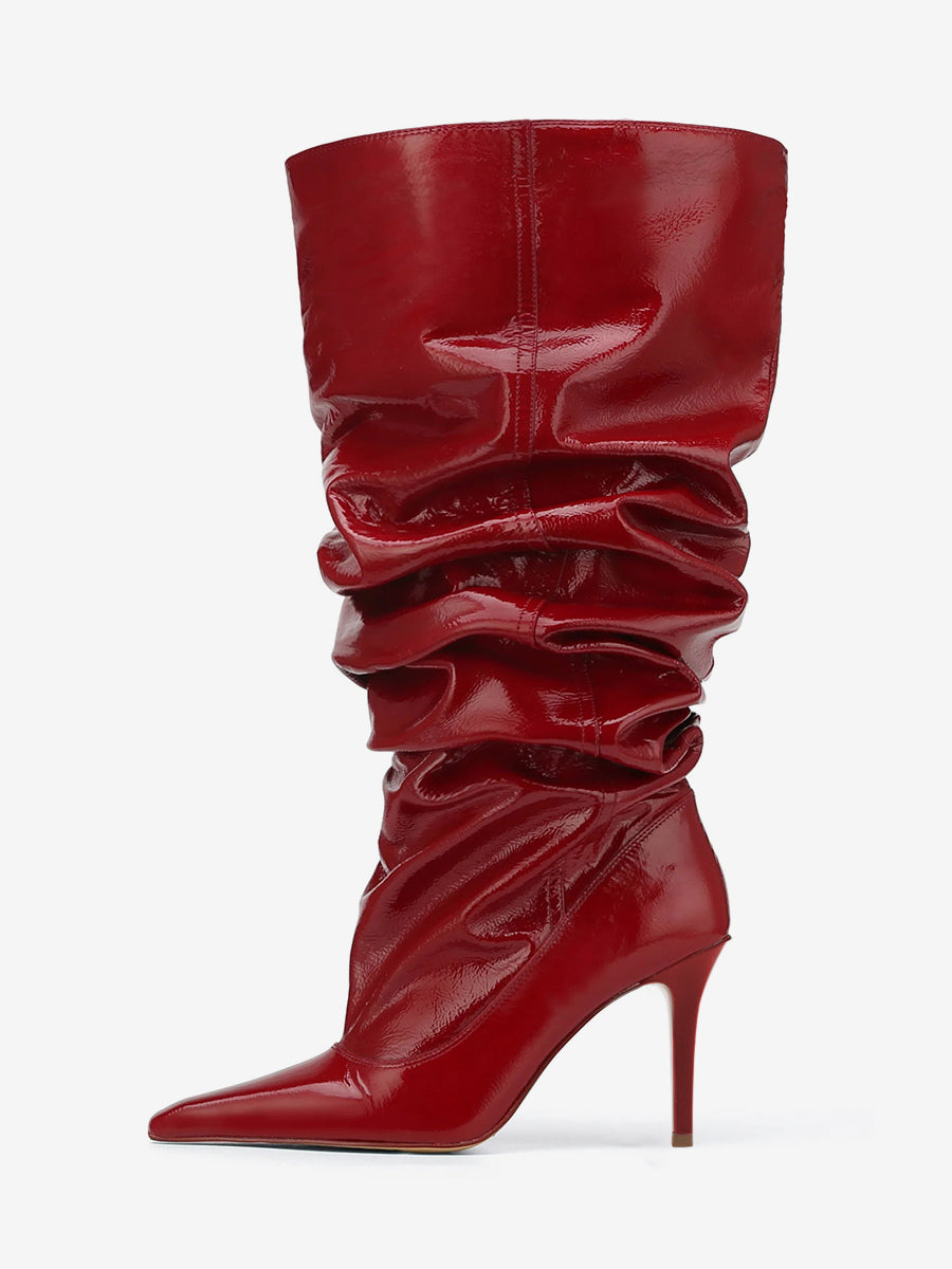 Red Pointed-Toe Stiletto Mid-Calf Boots — view 1