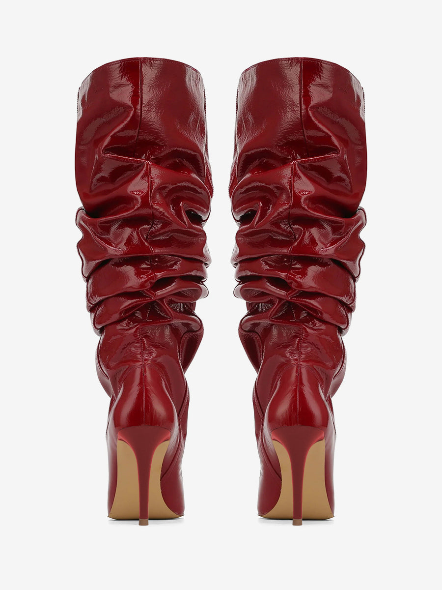 red pointed toe stiletto mid calf boots — view 3