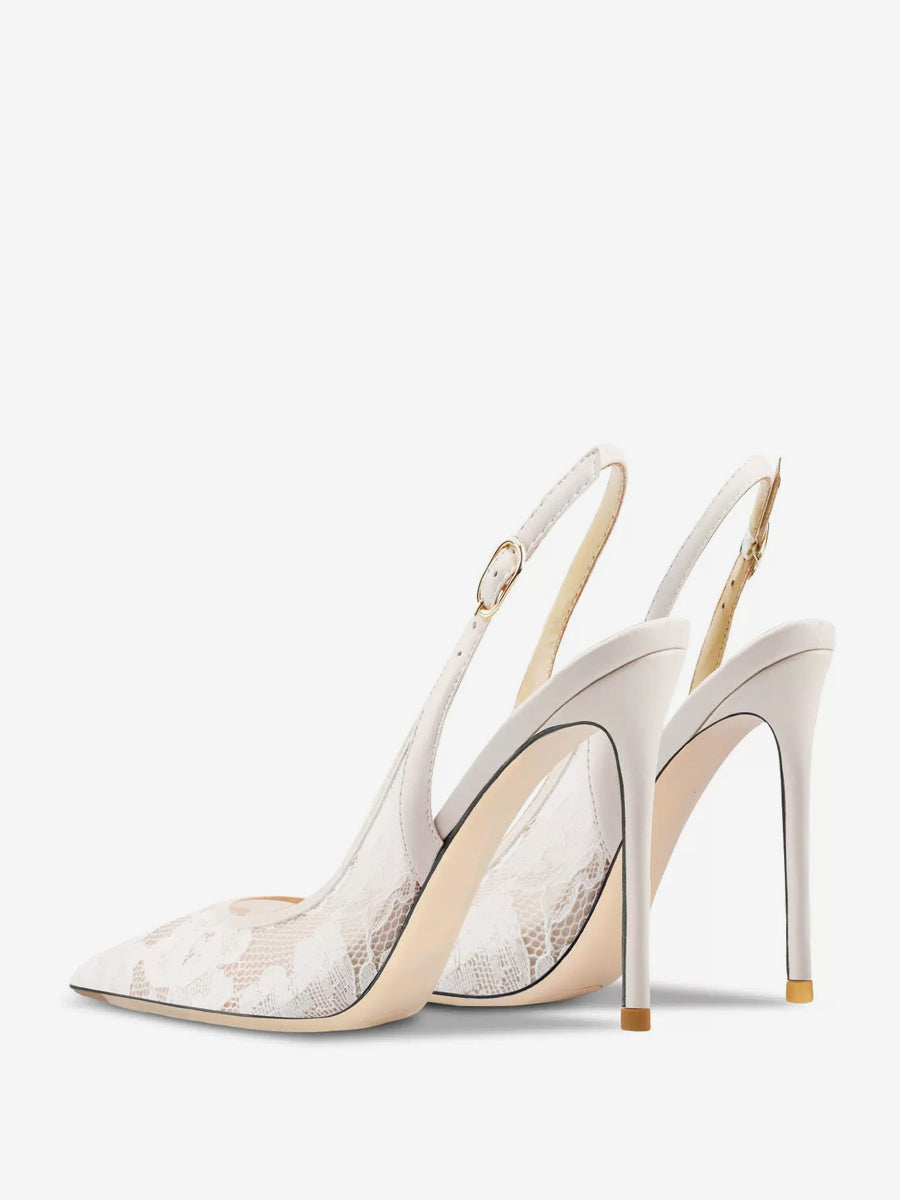 black pointed toe slingback lace court shoes — view 4