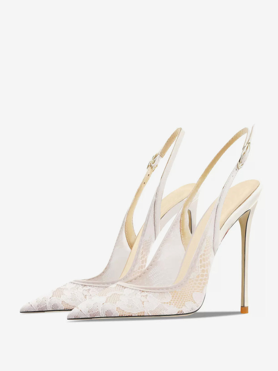 black pointed toe slingback lace court shoes — view 3