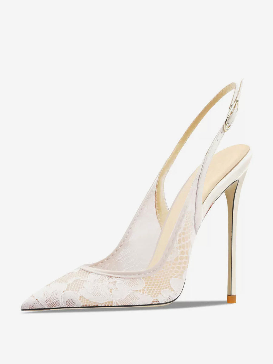 black pointed toe slingback lace court shoes — view 2