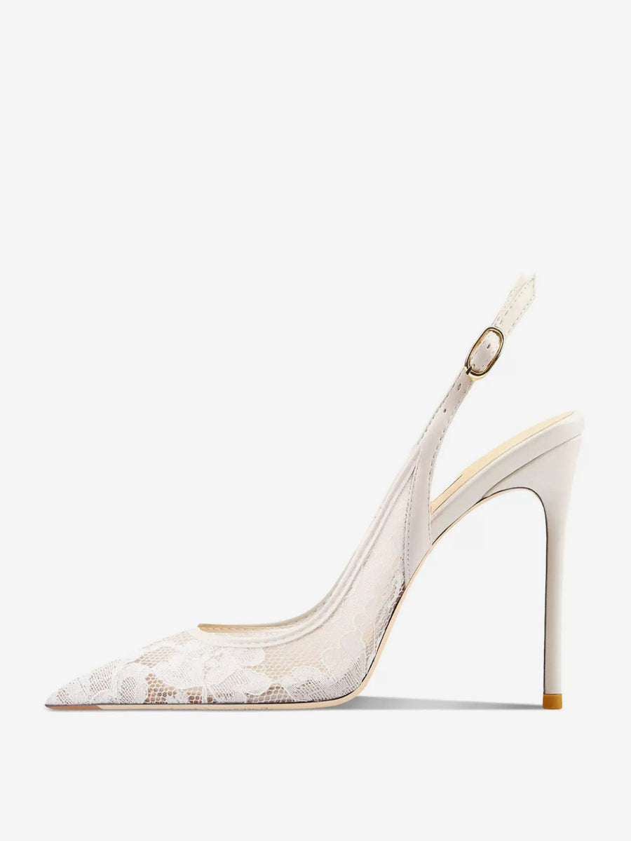 Black Pointed-Toe Slingback Lace Court Shoes — view 1