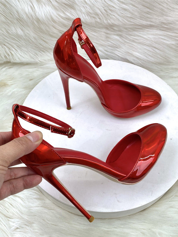 Red Round-Toe Ankle-Strap Stiletto Court Shoes — view 4