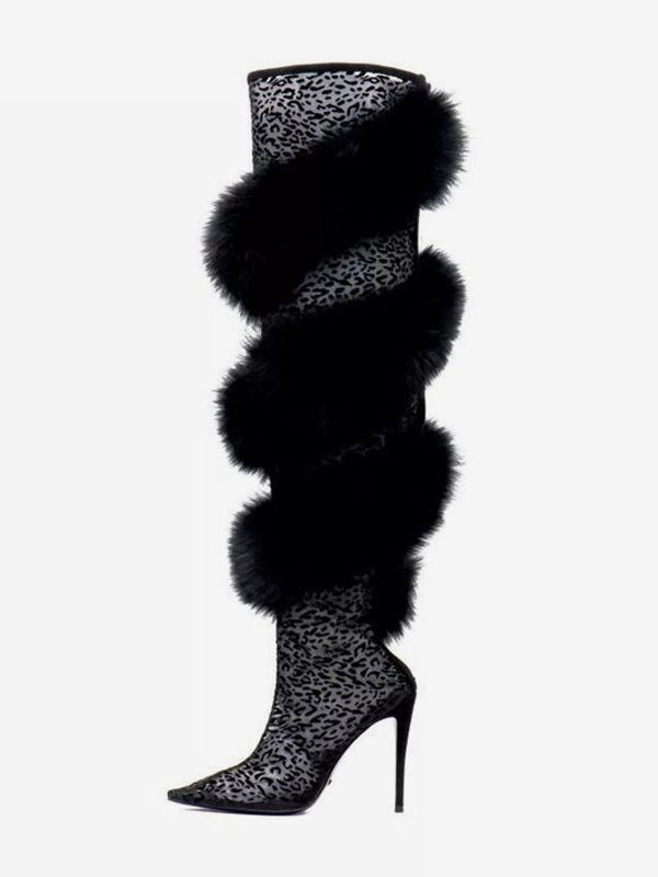 charcoal faux fur over the knee boots — view 1