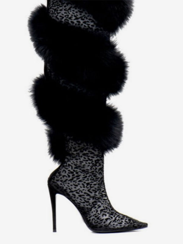 charcoal faux fur over the knee boots — view 2