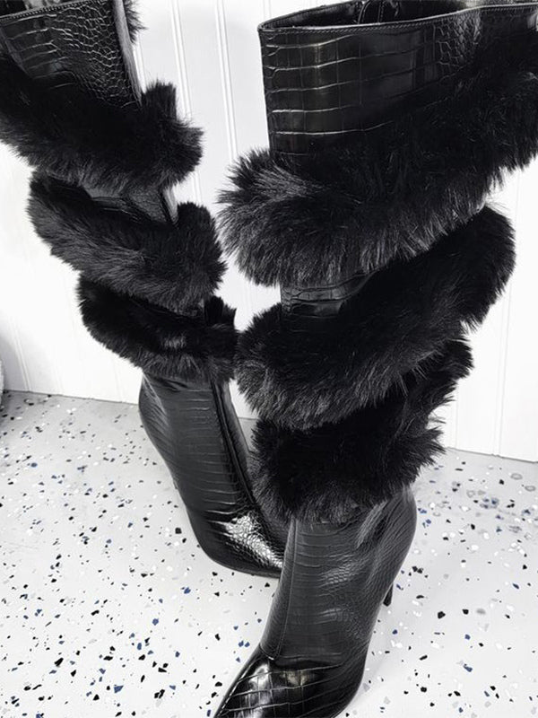 Charcoal Faux Fur Over-The-Knee Boots — view 3
