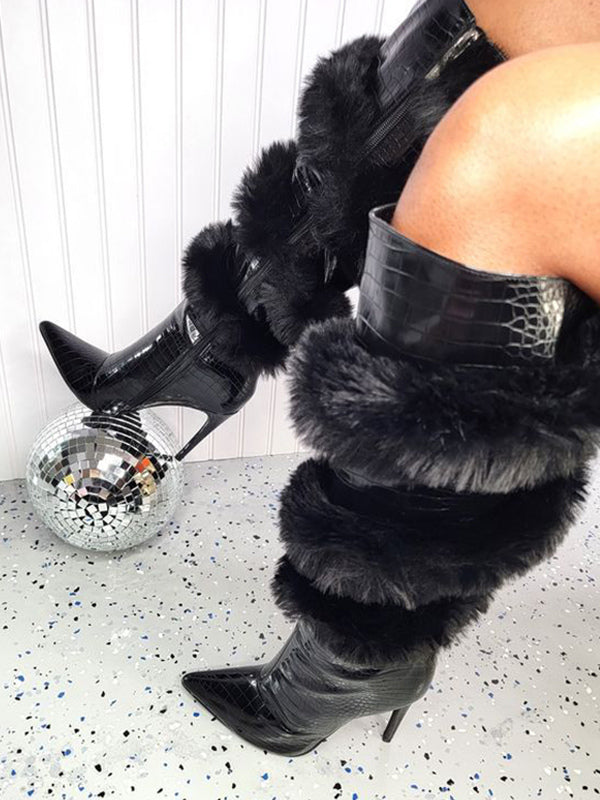 charcoal faux fur over the knee boots — view 4
