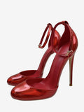 Red Round-Toe Ankle-Strap Stiletto Court Shoes — view 1