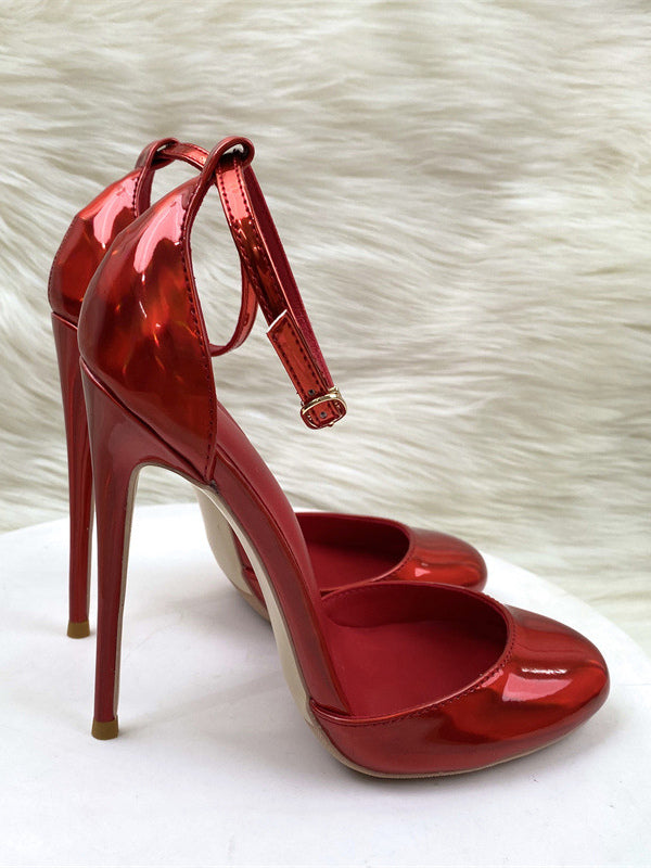 Red Round-Toe Ankle-Strap Stiletto Court Shoes — view 2
