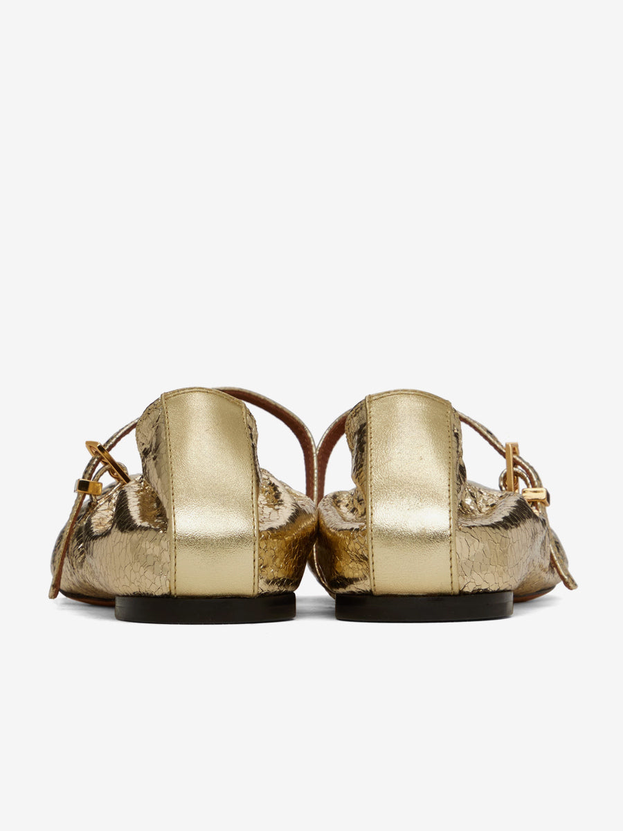 gold round toe ruched ballet flats — view 8