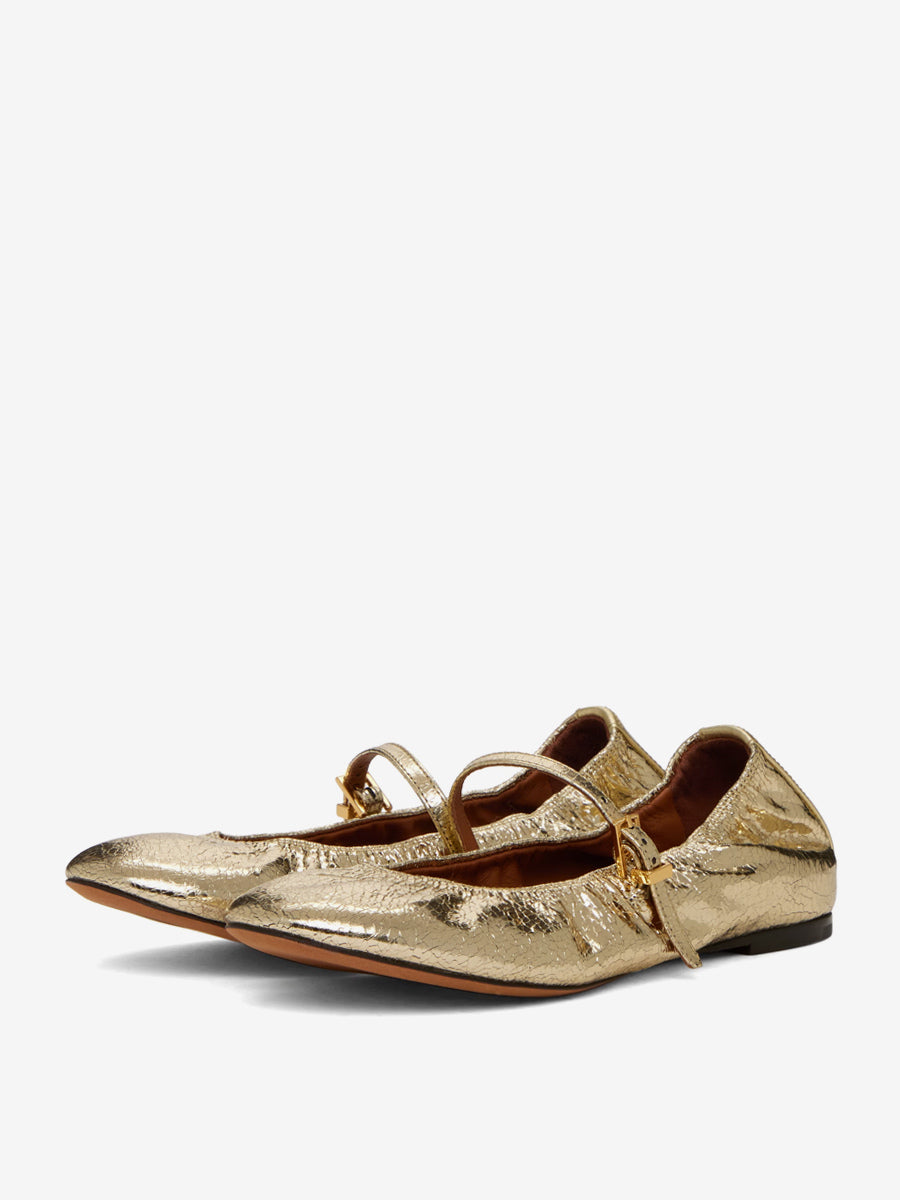 gold round toe ruched ballet flats — view 6
